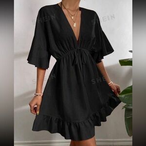 SHEIN Swim Solid Ruffle Hem Tie Front Cover Up
